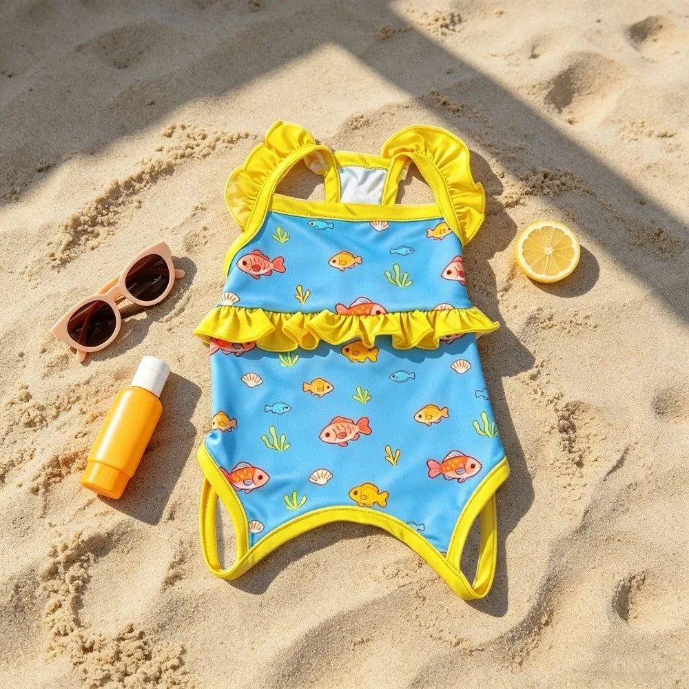 Pet Apparel Cartoon Print Dog Bikini Vest Stretchy Comfortable Dog Swimsuit Breathable Soft Puppy Swimming Suit Pool Parties Vue