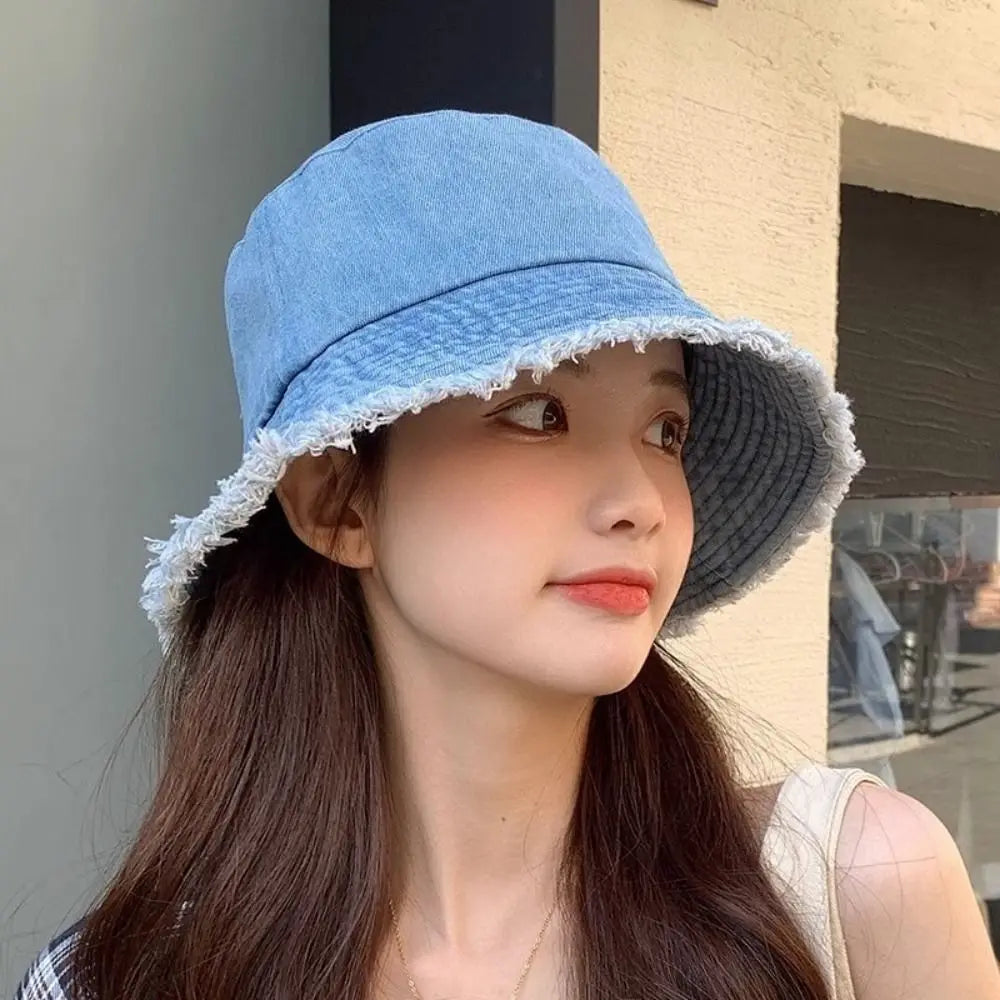 Fashion Denim Summer Sun Hat Foldable Anti-UV Reversible Fisherman
