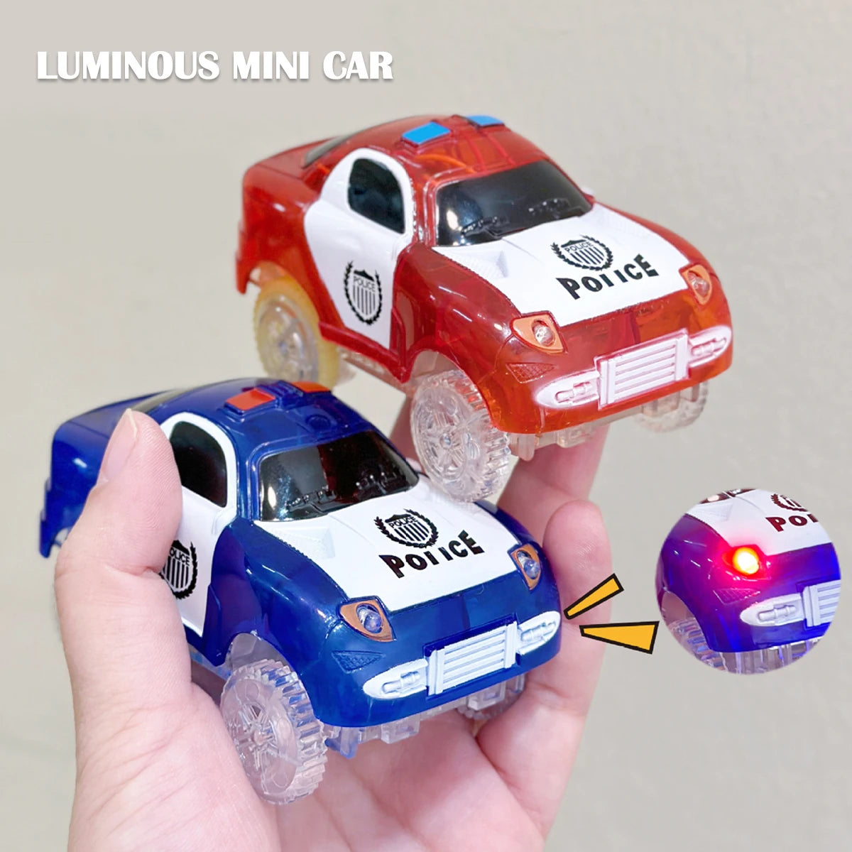 Mini Tracks Cars, LED Light Race cars for Magic Tracks Glow in the Dark, Compatible with Most Car Tracks Gifts for Kids Vue