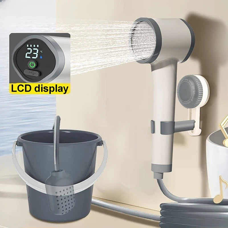 Portable Rechargeable Camping Shower – LCD, USB, 2m Hose Portable Camping Shower Vue