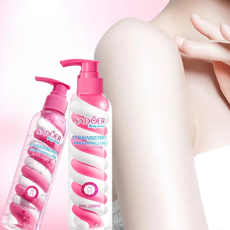 1 Bottle of 200ml Strawberry Marshmallow Body Lotion, a Deeply Moisturizing Formula Suitable for All Light Beige Skin Tones, Non-Greasy Moisturizing Cream with a Creamy Fragrance, Ideal as a Holiday Gift, Suitable for Both Me Vue