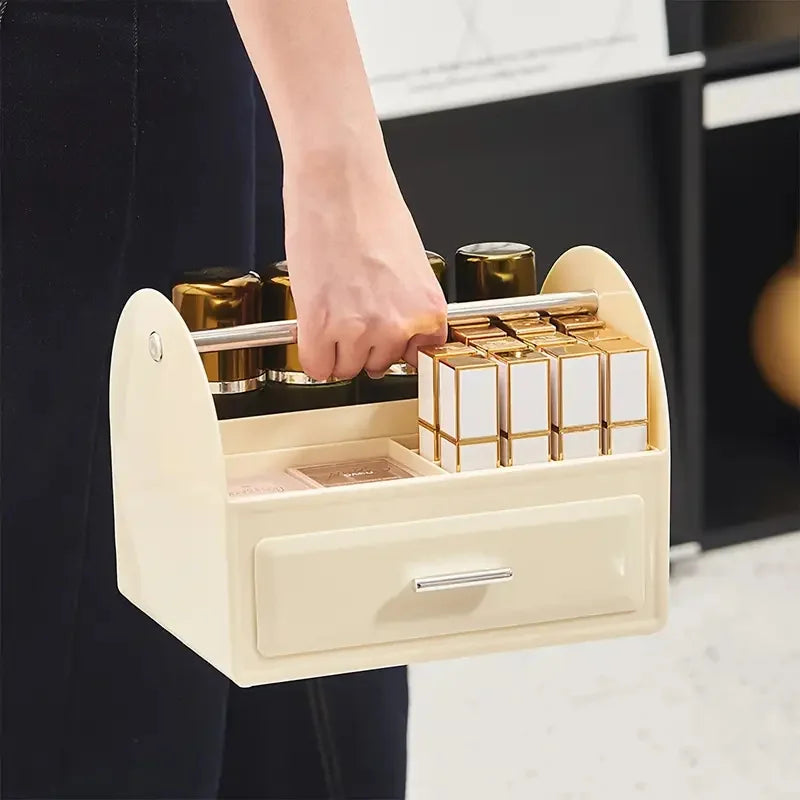 Large Capacity Desktop Cosmetic Organizer Multi-Functional Makeup Brushes Lipstick Storage with Detachable Partition and Handle Vue