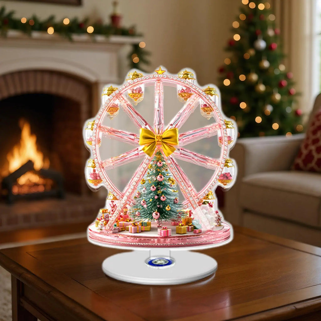 Rotating Christmas Ferris Wheel with Tree Design - Holiday Table Decor for Tiered Tray, Fireplace Mantel, Wedding, New Year Gift Vue