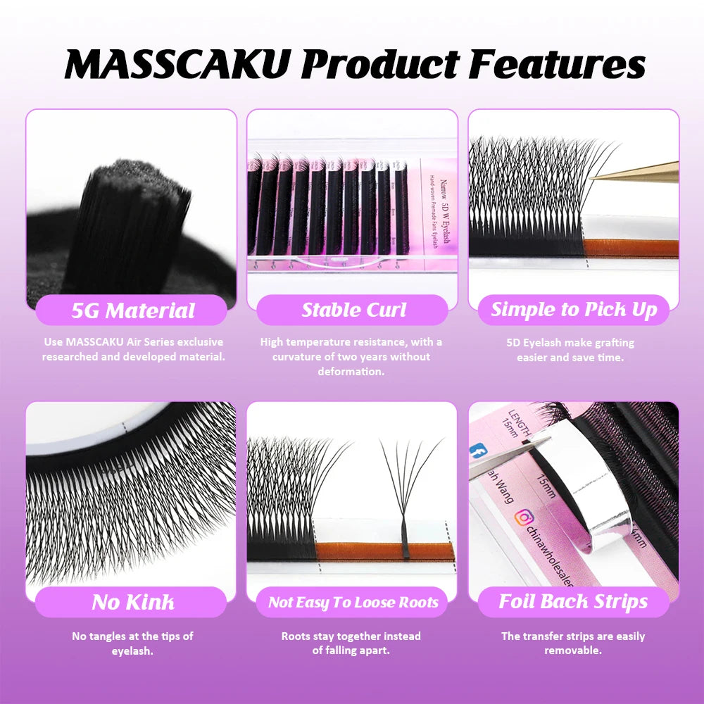 MASSCAKU V Shaped Eyelashes 3D-5D Narrow Premade Fans Lashes 0.07mm 8-15 Mix Fluffy Faux Mink W-Shaped Eyelash Extensions Beauty Vue