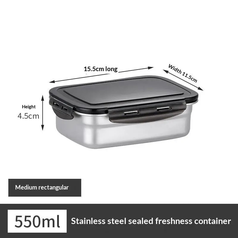 Stainless Steel Food Container Fresh Keeping Box Sealed Lid Crisper
