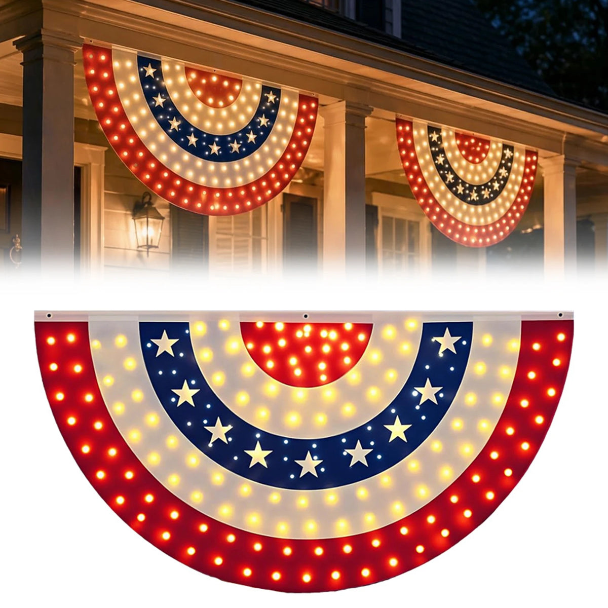 USA 250th Patriotic Bunting Banner with LED Lights | 3x6 Ft Patriotic Bunting Banner Vue