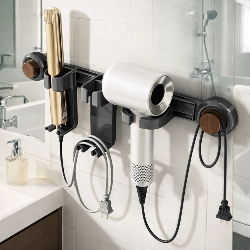 Plastic Suction Cup Hair Dryer Holder Wall Mounted Large Capacity Blow Dryer Hanger Movable Space Saving Vue