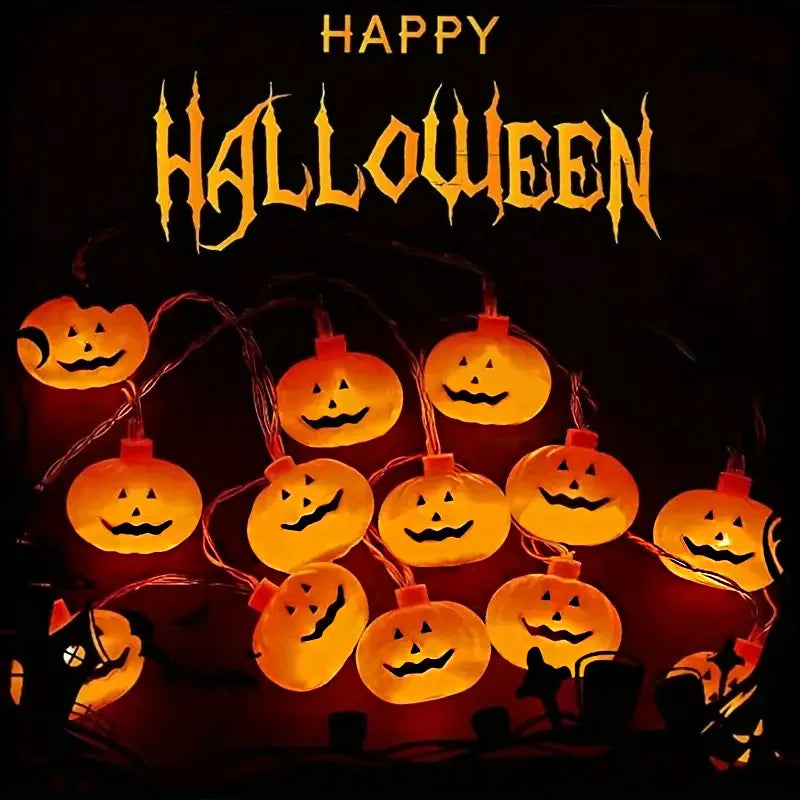 Spooky Face Pumpkin Halloween LED String Lights Battery Powered Waterproof Portable Hanging Light For Home Holiday Party Decor Vue