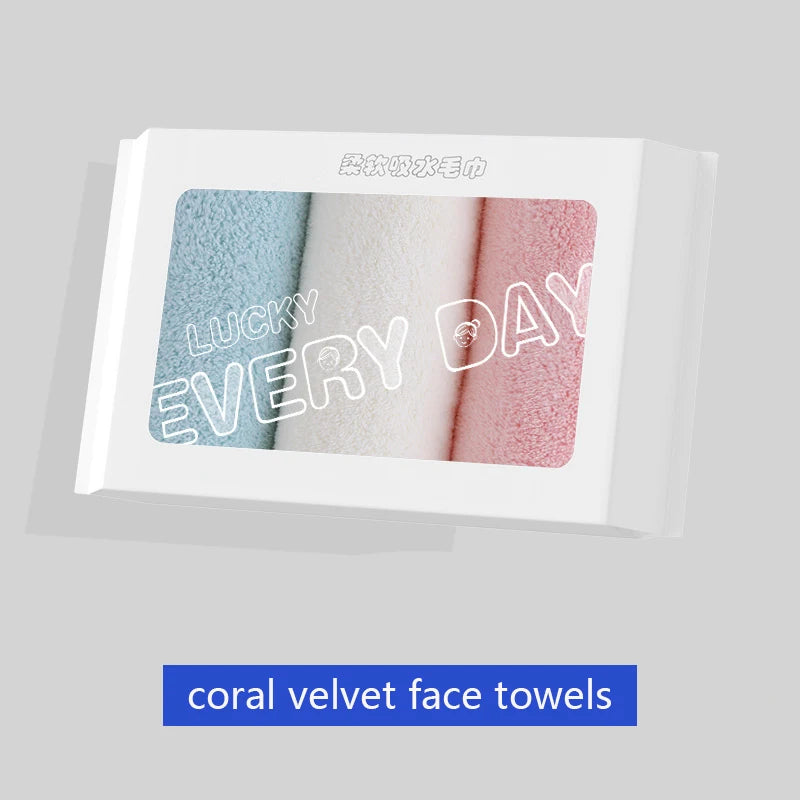 CALIYI 3PCS 60cm*30cm Coral Velvet Face Towels for Bathing Makeup Removal And Facial Care Soft Highly Absorbent Facial Tools Vue 3PCS