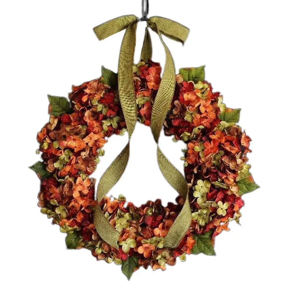 Thanksgiving Wreath Fall Hydrangea Bowknot Decoration Flower Garland Wreath Thanksgiving Front Door Home Decor Vue MULTI