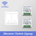 433MHz Smart Wireless Light Switch Relay Receiver Remote Control 1/2/3 Gang Wall Panel Interruptor for LED Lamp Home Lighting Vue 2Receiver 1Switch