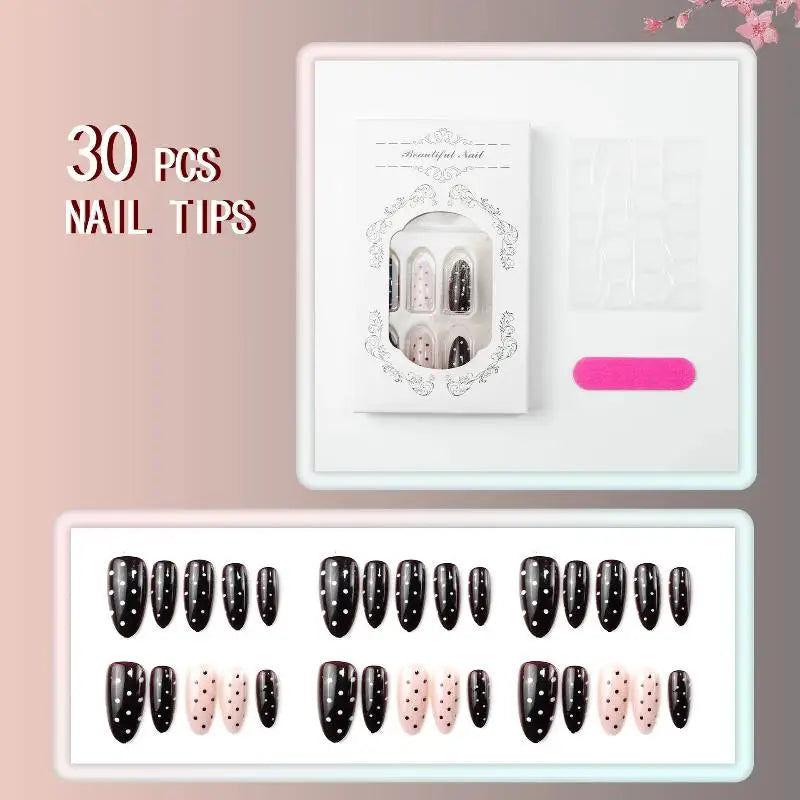30Pcs Small Fresh French Handmade Press On Nails Detachable Nail Patches Cute Sweet Polka Dot Fake Nails Art Decoration Vue