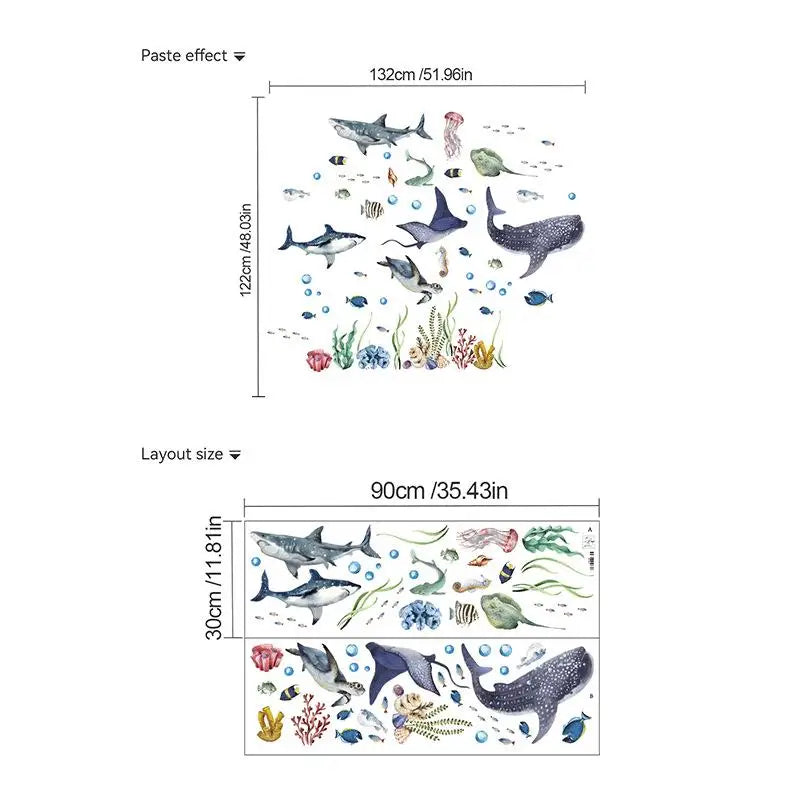 Watercolor Ocean Shark Wall Decals Marine Fish Stickers Removable for Kids Nursery Sea Animal Themed Room Decor Vue