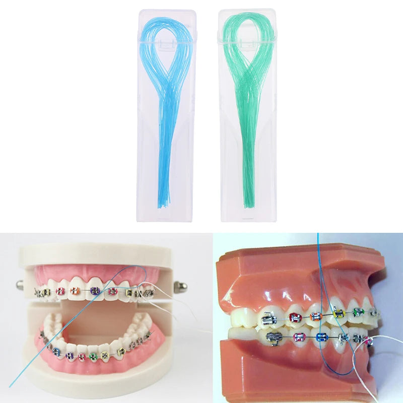 70Pcs/Box Dental Floss Threader Dental Traction Line 0.5mm Crown Brace Bridge Implant Hoop Threading Braces Traction Tool Vue