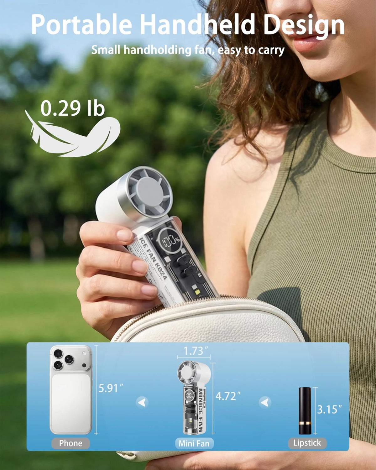 Rechargeable Portable Cooling Fan,Handheld Fan with LED Battery Display, 199 Speeds High-Speed Fan for Summer, Travel & Camping Vue