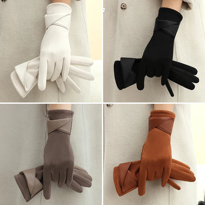 1 Pair Suede Gloves For Women Winter Velvet Gloves Elegant Touch Screen Gloves Riding Driving Keep Warm Outdoor Christmas Gift Vue