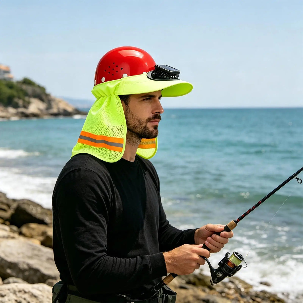 Solar Powered Hard Hat Sun Visor, Wide Brim Helmet Cap With Cooling Fan,Outdoor Safety Helmet Sun Shade Fishing Hat Multipurpose Vue