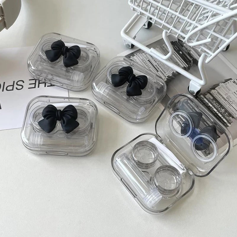 1Set Transparent Love Bow Contact Lens Case Contact Lens Cases Girl Portable Beauty Pupil Box Storage Eye Care Container Box Vue A4