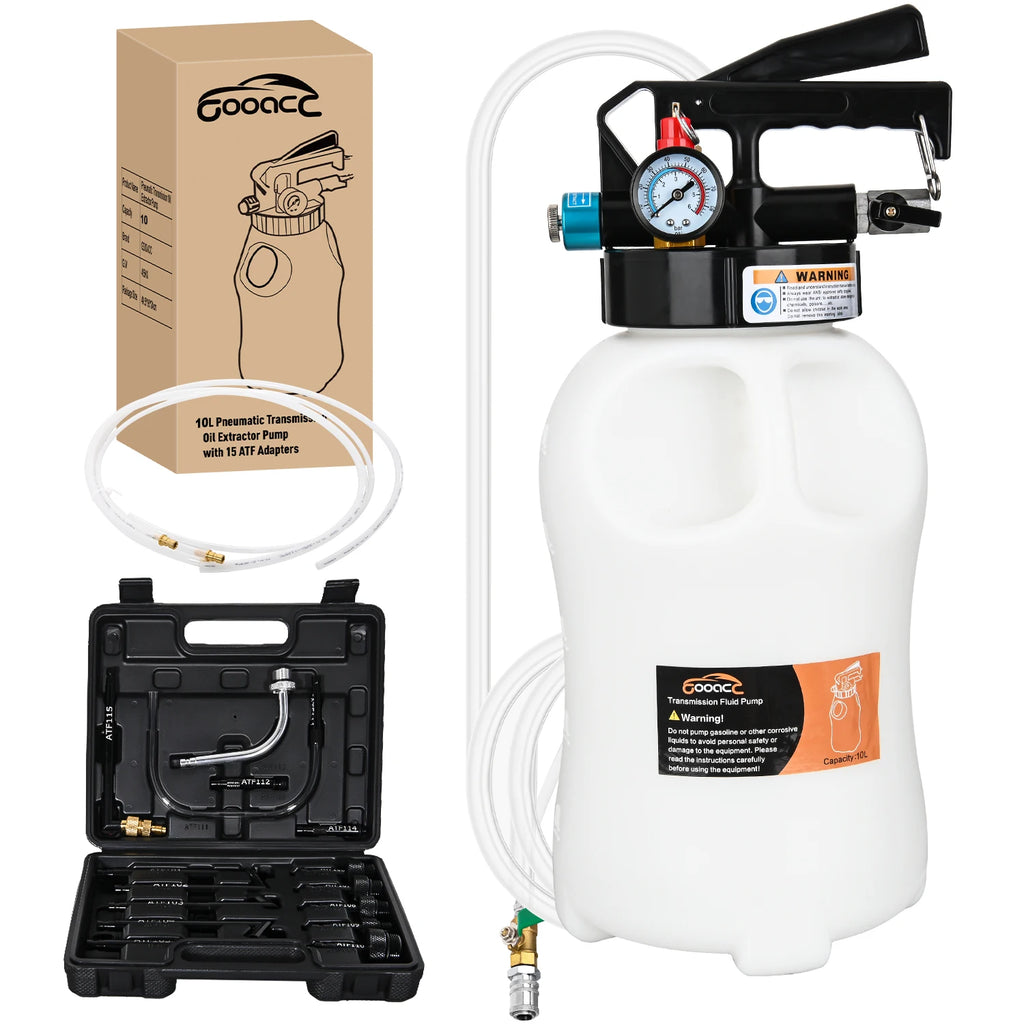 Transmission Fluid Pump Kit 10L Automotive Pneumatic Oil Fluid Extractor ATF Refill Dispenser Transfer Pump with 15 ATF Filler Adapters 2.6 Gal 2 Way Vacuum Fluid Evacuator Oil Change Tool Set Vue WHITE United States