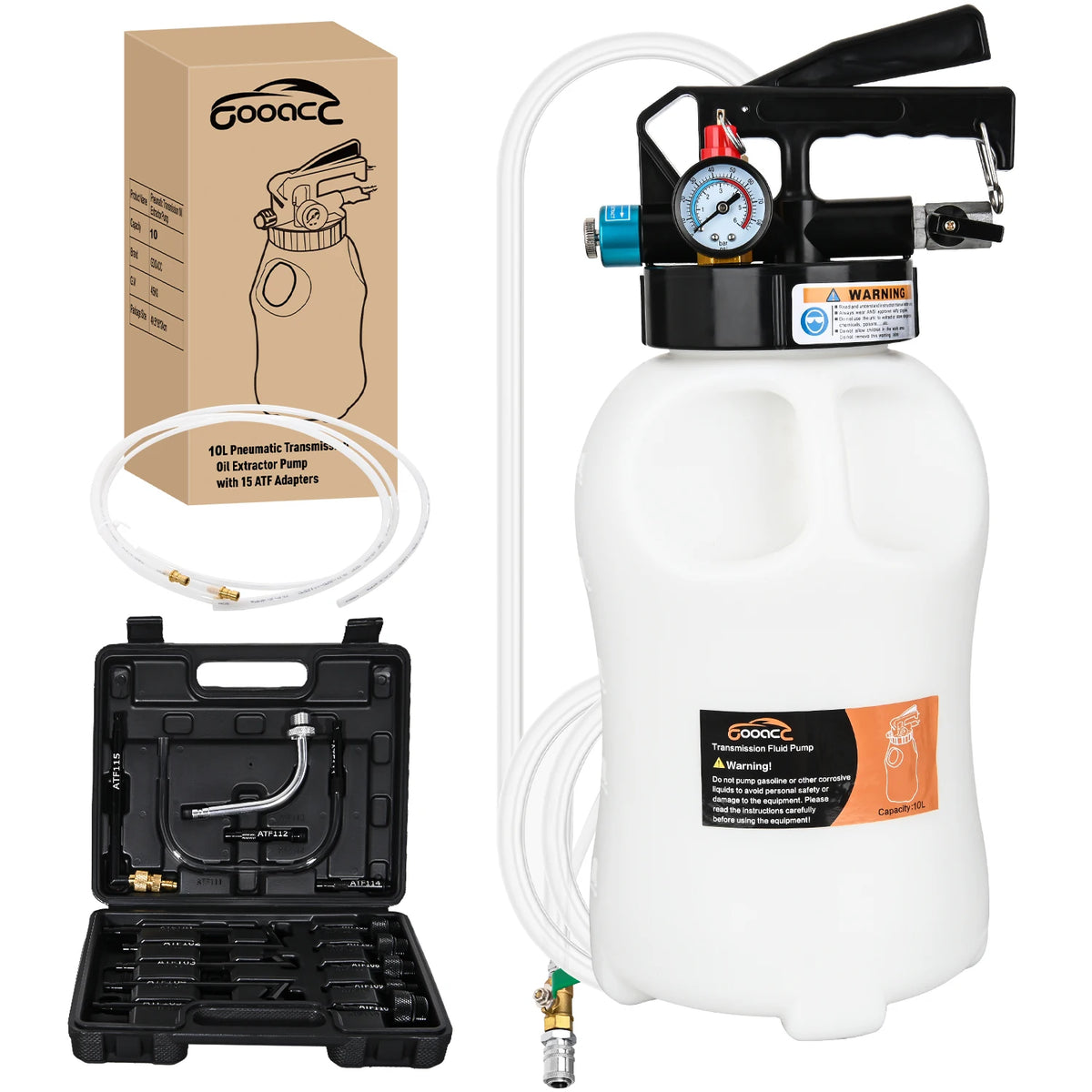 Transmission Fluid Pump Kit 10L Automotive Pneumatic Oil Fluid Extractor ATF Refill Dispenser Transfer Pump with 15 ATF Filler Adapters 2.6 Gal 2 Way Vacuum Fluid Evacuator Oil Change Tool Set Vue WHITE United States