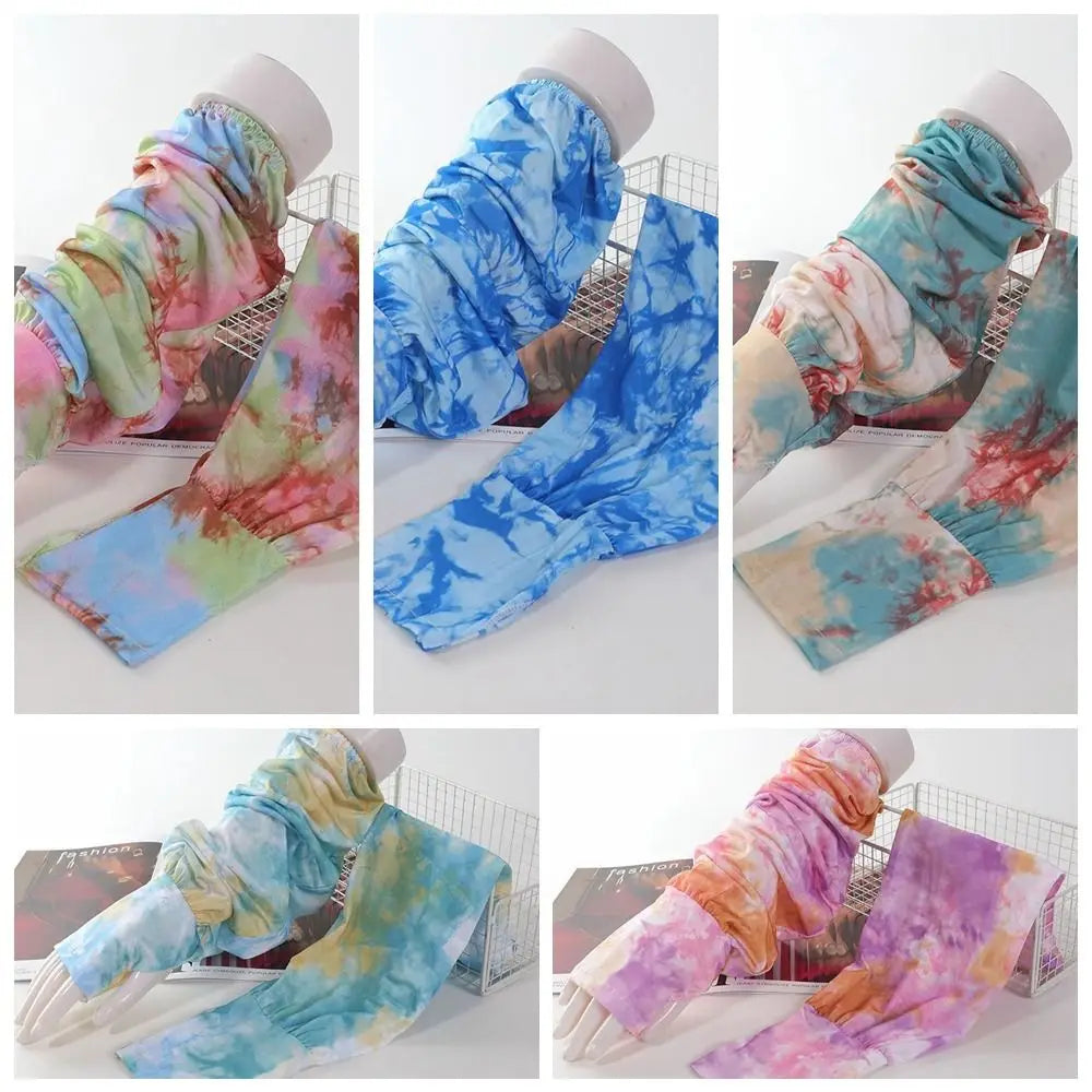 Tie Dyeing Long Ice Silk Sleeves Ethnic Style Sun Protection Sunscreen Arm Covers Anti-UV Ice Sleeves Cycling Gloves Summer Vue