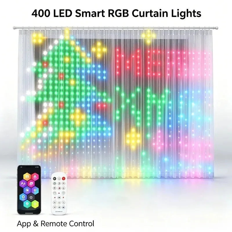 400 LED Smart RGB Fairy Curtain Lights, App Controlled Music Sync for Gaming Room Bedroom Window Decor Vue