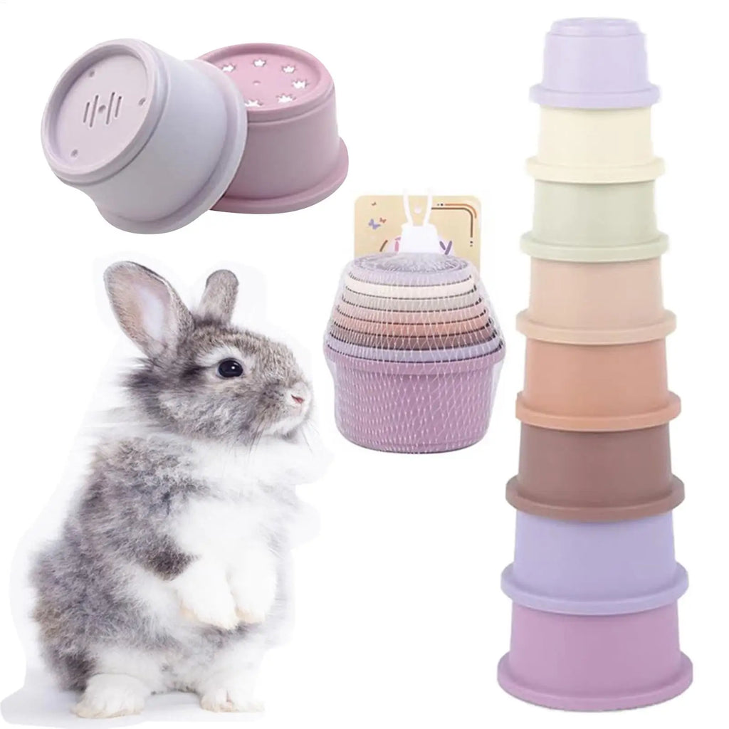 8pcs Pet Stacking Cups Toy For Rabbits Multi- Sizes Reusable Small Animals Puzzle Toys For Hiding Food Playing Bunny Accessories Vue