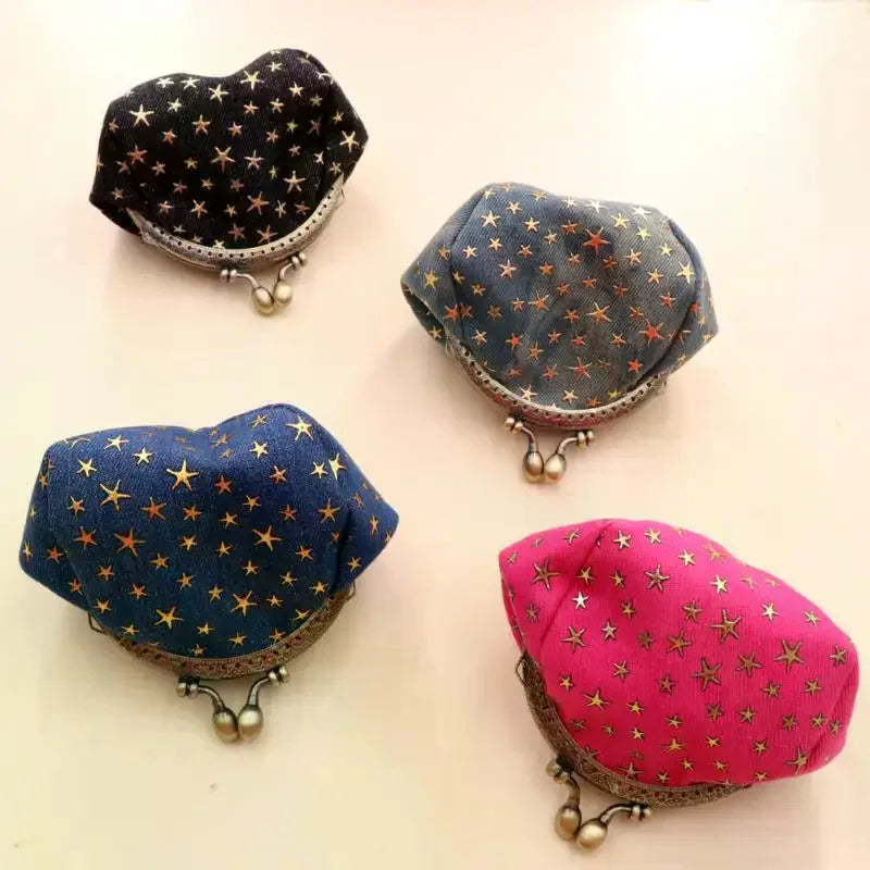 Denim Star Coin Purse for Women Mini Wallet with Buckle Card Holder Small Pocket Purse Everyday Use Vue