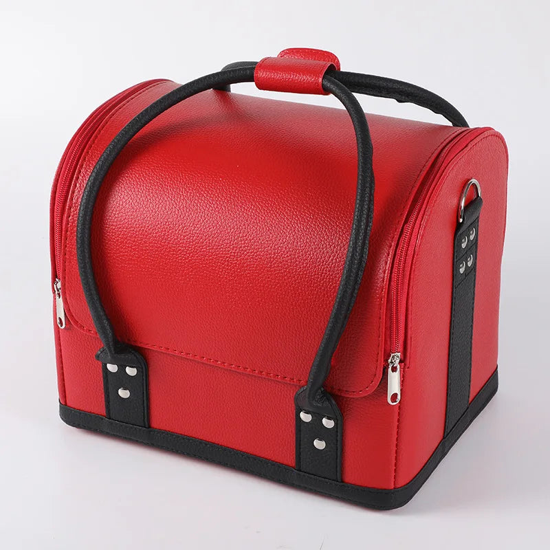 Women Cosmetic Suitcase Large Capacity Makeup Organizer Toiletry Cosmetic Bag Makeup Storage Suitcase for Make Up Organizer Vue Red and black