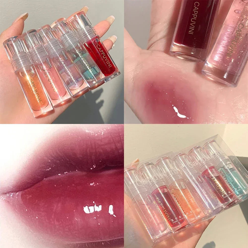 Transparent Crystal Jelly Lipgloss Shiny Clear Mirror Moisturizing Lip Balm Glitter Liquid Lipstick Lip Oil Fruit Taste Lip Tint Vue