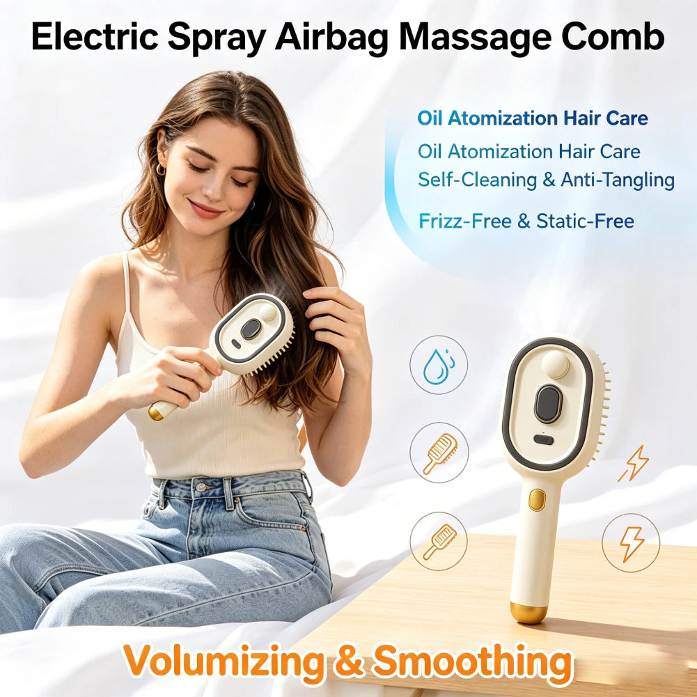 Electric Steam Brush with Water Spray Rechargeable Steams Hair Straightener for Detangling Smoothing Styling & Frizz Control Vue