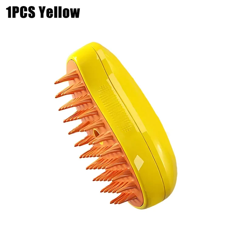 3in1 Cat Steam Brush Steamy Dog Brush Electric Anti-splashing Brush with Steam Spray Massage Pet Grooming Comb Hair Removal Comb Vue Type2-Yellow