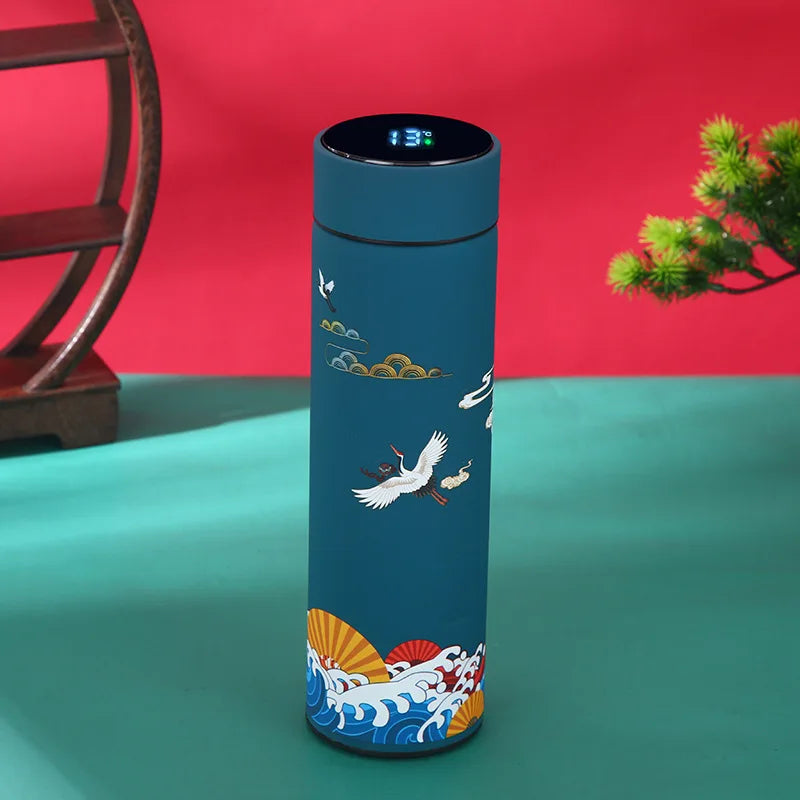 Portable Thermos Bottle Coffee Tea Mug Chinese Style Smart Temperature Display Vacuum Flask Water Bottle With Filter Thermos Cup Vue green 401-500ml