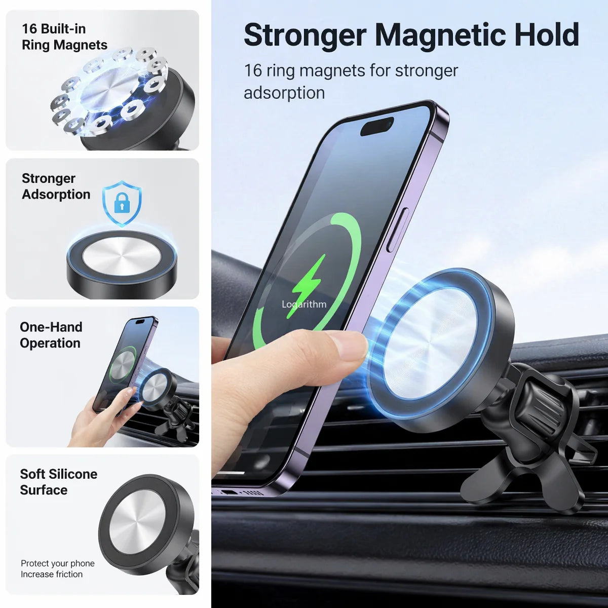 For Magsafe Car Mount, Magnetic Car Phone Holder with Clip 360° Rotation Air Vent Cell Phone Mount Fit for iPhone 14 13 12 Vue