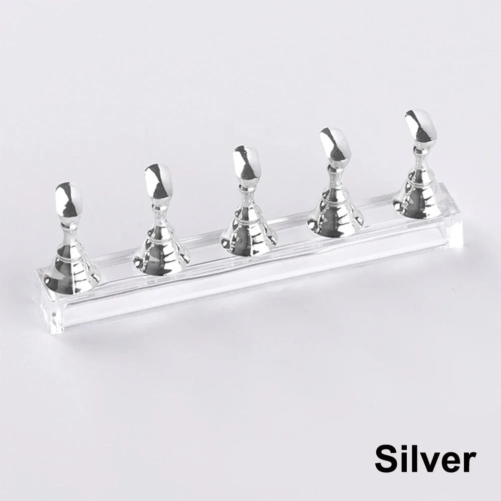 Practice Holder with Reusable Putty 5pcs Magnetic Nail Stand for Press On Nails Display Fake Nail Nail Tips Nail Beginner diy Vue A0044-Silver 5pcs
