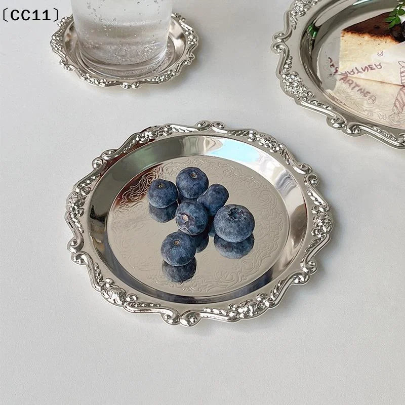 Luxury Silver Plated Plates Cake Dessert Tray High Tea Snack Fruit Dish Jewelry Storage Tabletop Decor Home Hotel Supplies〔CC11〕 Vue