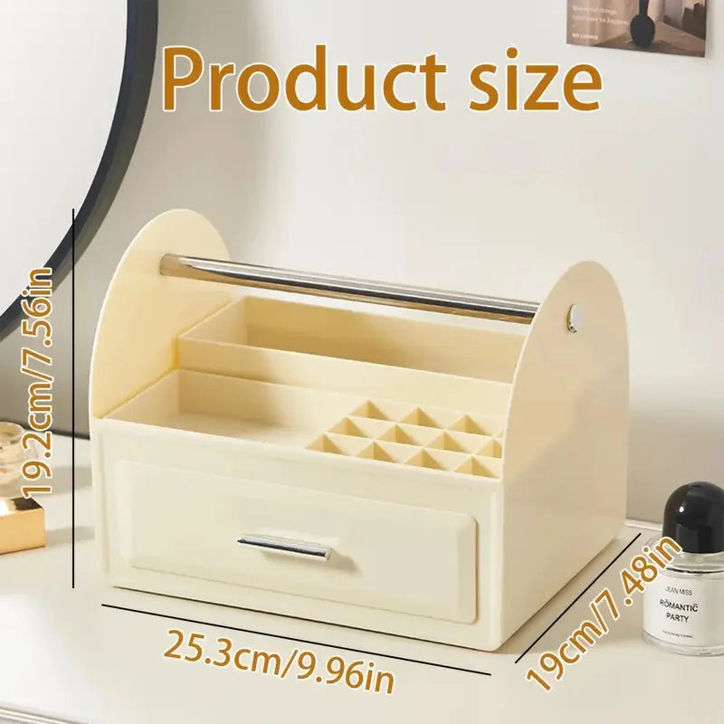 Large Capacity Desktop Cosmetic Organizer Multi-Functional Makeup Brushes Lipstick Storage with Detachable Partition and Handle Vue