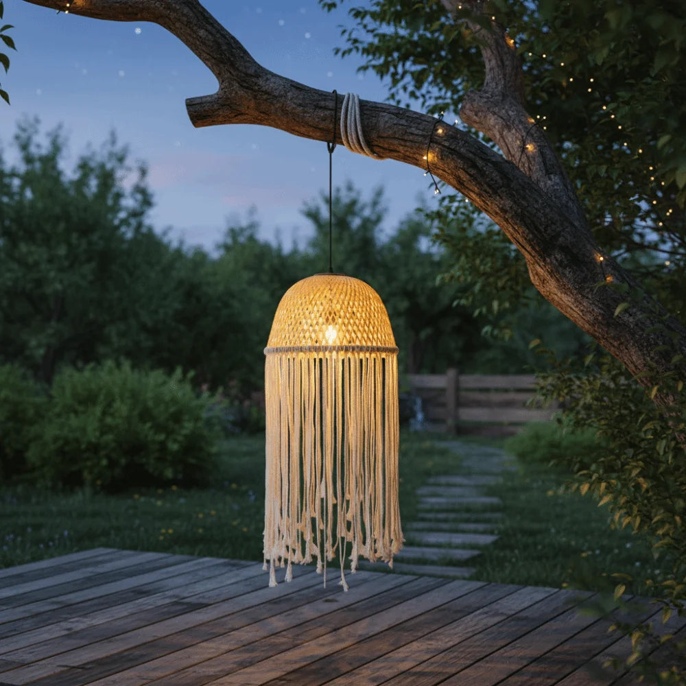 Handmade Waterproof Rope Lantern Vintage Style Jellyfish Design Bamboo Weaving Lamp Bamboo Woven Outdoor Lantern Garden Vue