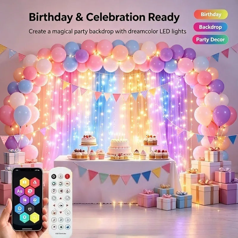 400 LED Smart RGB Fairy Curtain Lights, App Controlled Music Sync for Gaming Room Bedroom Window Decor Vue