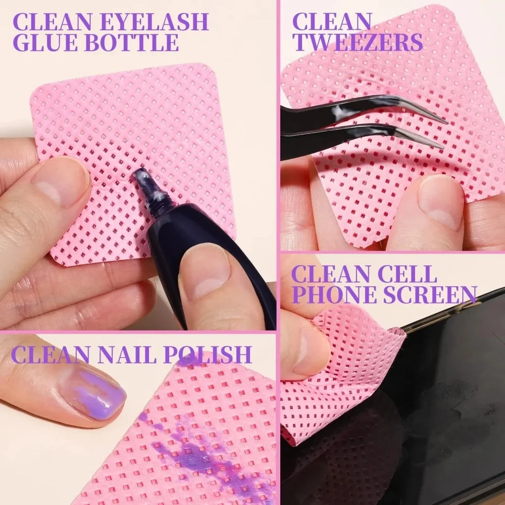 Lint Free Nail Wipes 50Pcs Eyelash Extension Glue Wipes Cleaner Cloth Non-Woven Fabric Nail Gel Polish Remover Cotton Pads Vue