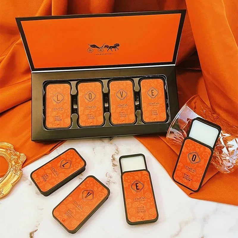 4-Piece Solid Perfume Set, Floral and Fruity Scents, Long-Lasting Fragrance, Delicate Scent and Portable, Suitable for Gifting or Daily Use Vue 4Pcs