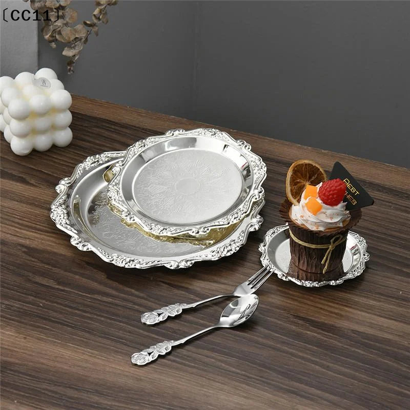 Luxury Silver Plated Plates Cake Dessert Tray High Tea Snack Fruit Dish Jewelry Storage Tabletop Decor Home Hotel Supplies〔CC11〕 Vue