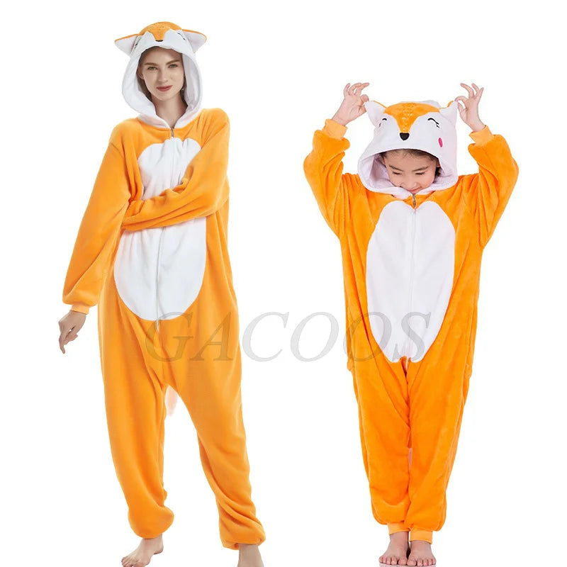 New Capybara Family Jumpsuit Onesie Adults Kids Sleepwear Boy Girls Flannel Cartoon Animal Pajamas Christmas Matching Clothes Vue Fox S (148-158cm)