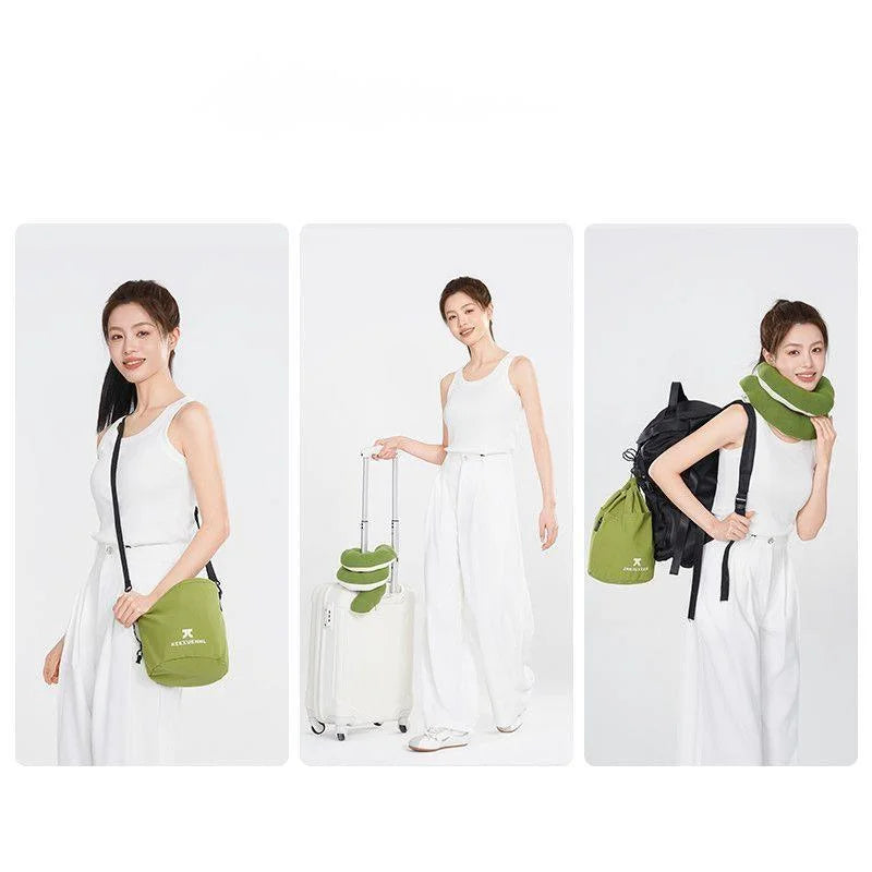 360 Degree Adjustable Portable Neck Pillow Multifunctional Travel Support Foldable Backpack Integrated Design Plane Train Car Vue