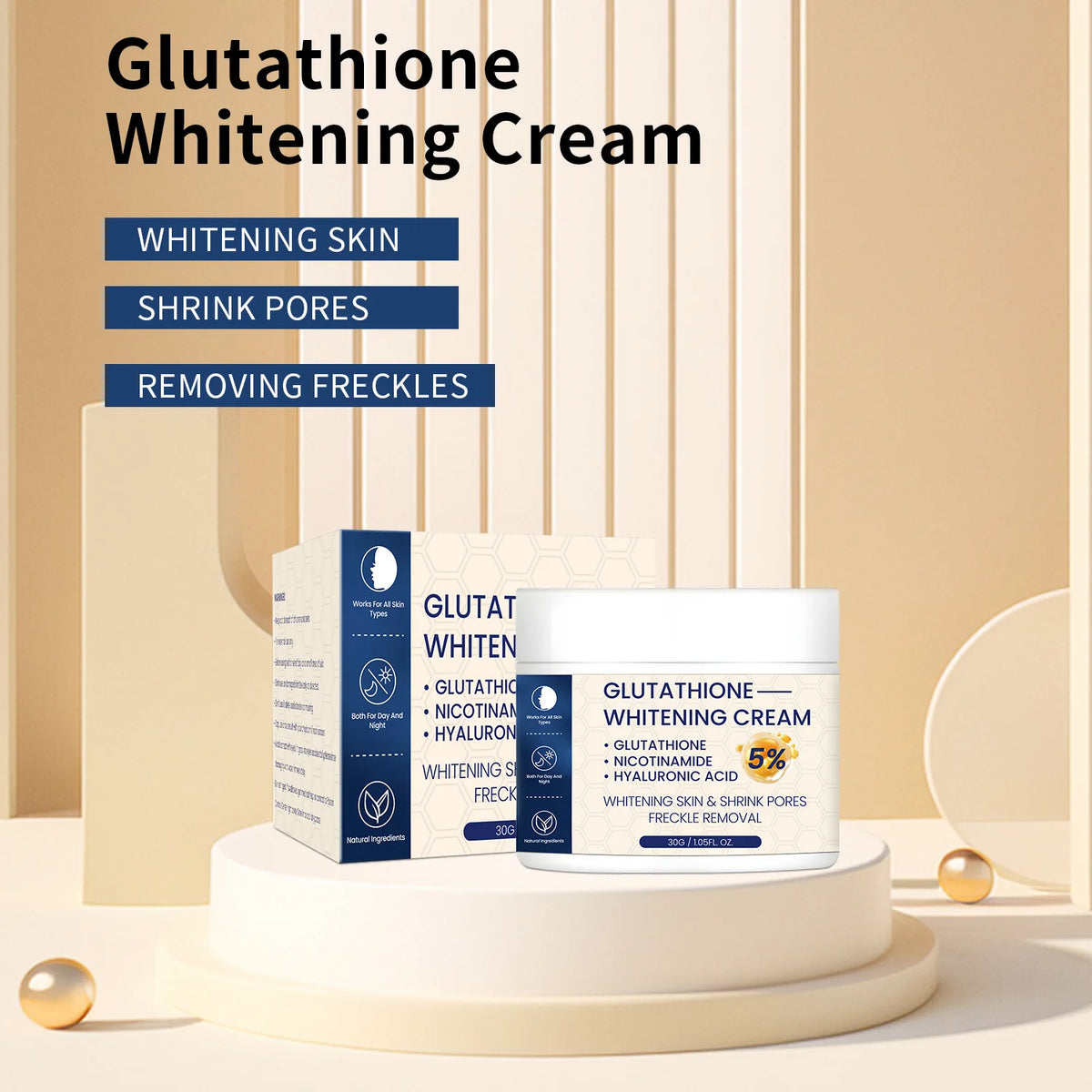 Whitening Face Cream, Reduce Dark Spots, Sun Spots, Melanin, With Collagen, Glutathione, Even Skin Tone For All Skin Types Vue