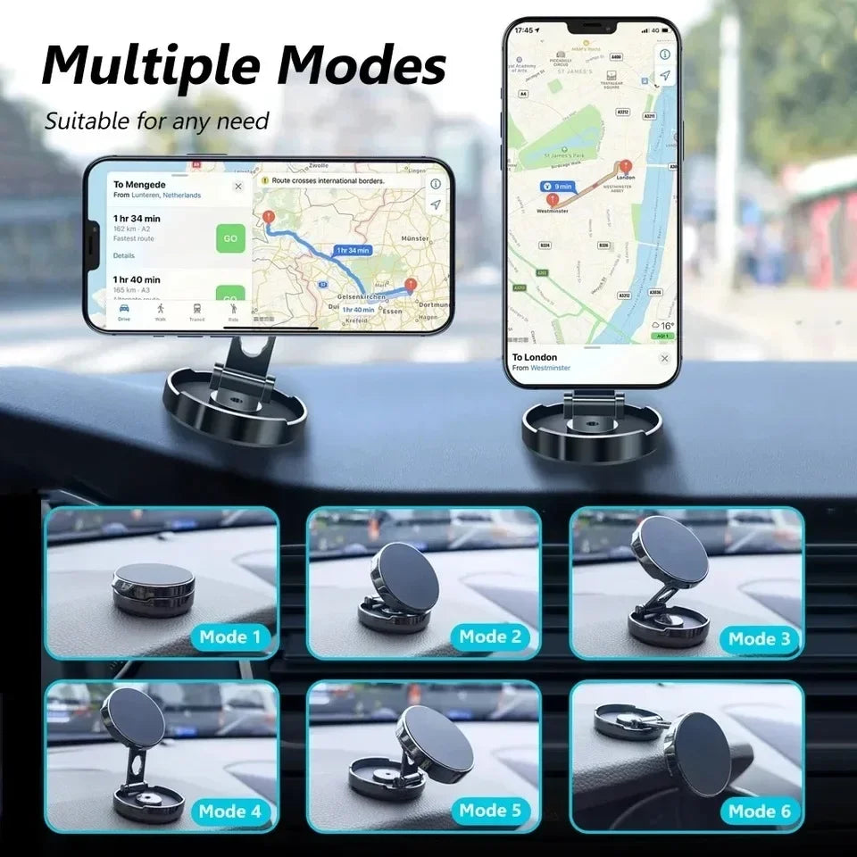 Car Mobile Phone Stand 720 Degree Rotation Metal Magnetic Suction Foldable Round Bracket Support for Universal Phones Holder Vue