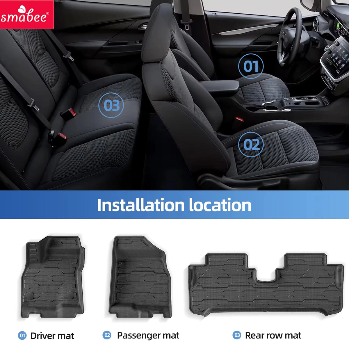 Smabee Left Drive for Chevrolet Chevy Bolt EV 2022 2023 2024 Car All-weather Floor Mats Cargo Liner Trunk Pad TPE Accessories Vue
