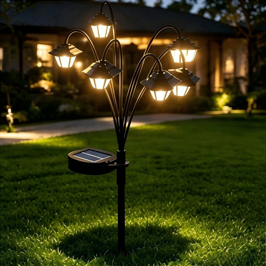 Vintage Multi-head Solar Garden Lights Waterproof LED Solar Stake Lantern Light for Patio Lawn Path Backyard Holiday Decor Vue