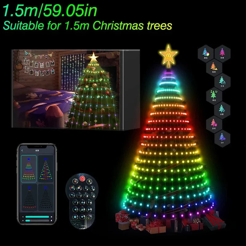 Christmas Tree Lights Application DIY Lmage LED RGB IC String Light Bluetooth Control LED Christmas Decorations 2024 Vue 1.5M AU Plug