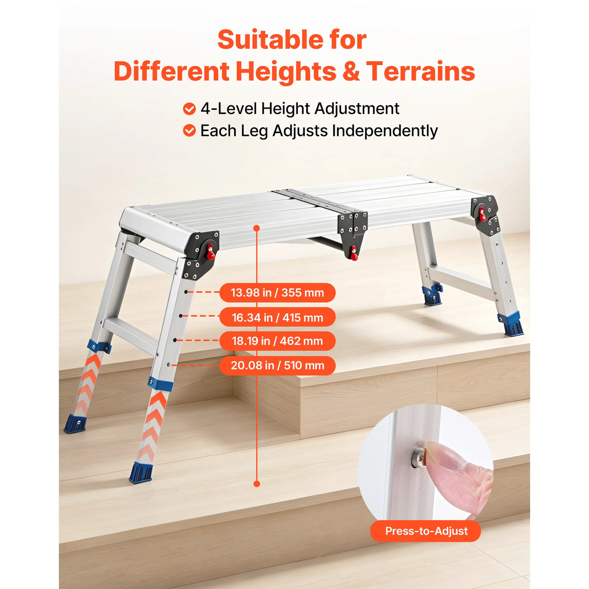 Folding Aluminum Work Platform Step Stool 500 lbs Adjustable Height Folding Work Platform Vue